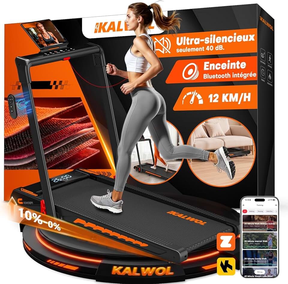Tapis de Course, 6 en 1 Tapis de Marche Pliable avec Enceinte Bluetooth – Inclinaison 10%, Moteur Silencieux 3,0 CV, 12 KM/H, 12 Programmes, APP & Télécommande, Charge 160 kg – pour Maison & Bureau