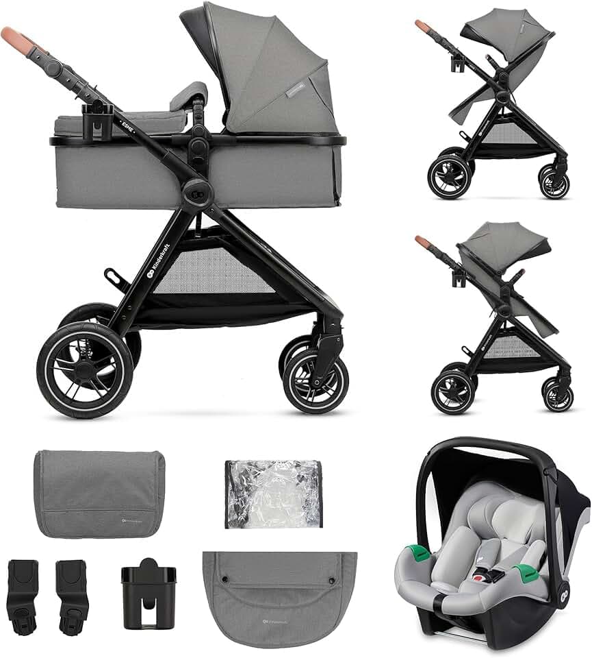 Kinderkraft ESME Poussette 3 en 1 avec porte-bébé Mink PRO I-Size, système de voyage, poussette bébé, poussette pliable, pour nouveau-né jusqu'à 4 ans, Gris