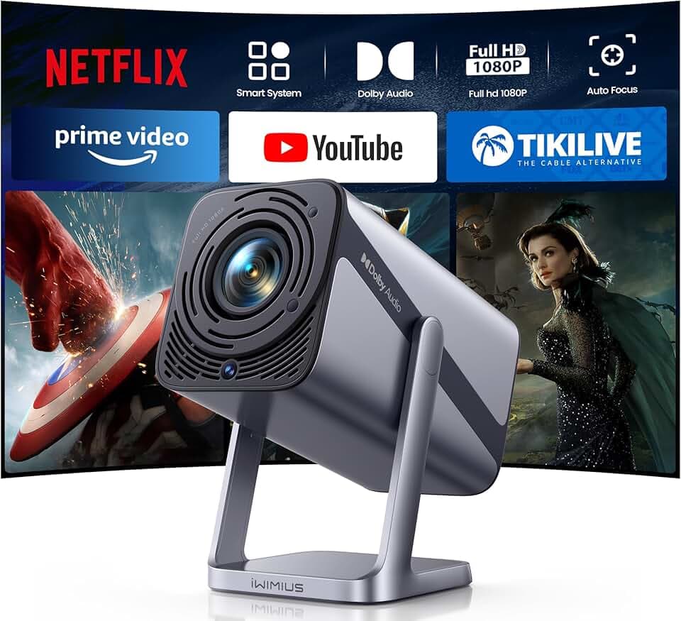 Vidéoprojecteur 4K【Netflix Ready/Dolby】 Auto Focus/Keystone 30000 Lumens Projecteur Portable 4K Courte Focale, Rotatif 360° Rétroprojecteur WiFi6 Bluetooth FHD 1080P Zoom 50% Projecteur Home Cinéma