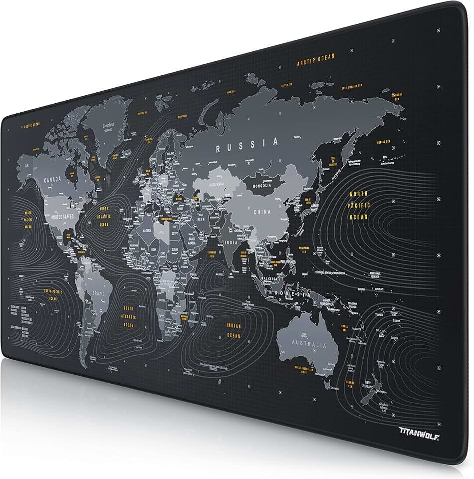 CSL Tapis de souris XXL Speed Gaming Titanwolf - Carte du monde - 900 x 400 mm - XXL - Grande taille - Améliore la précision et la vitesse