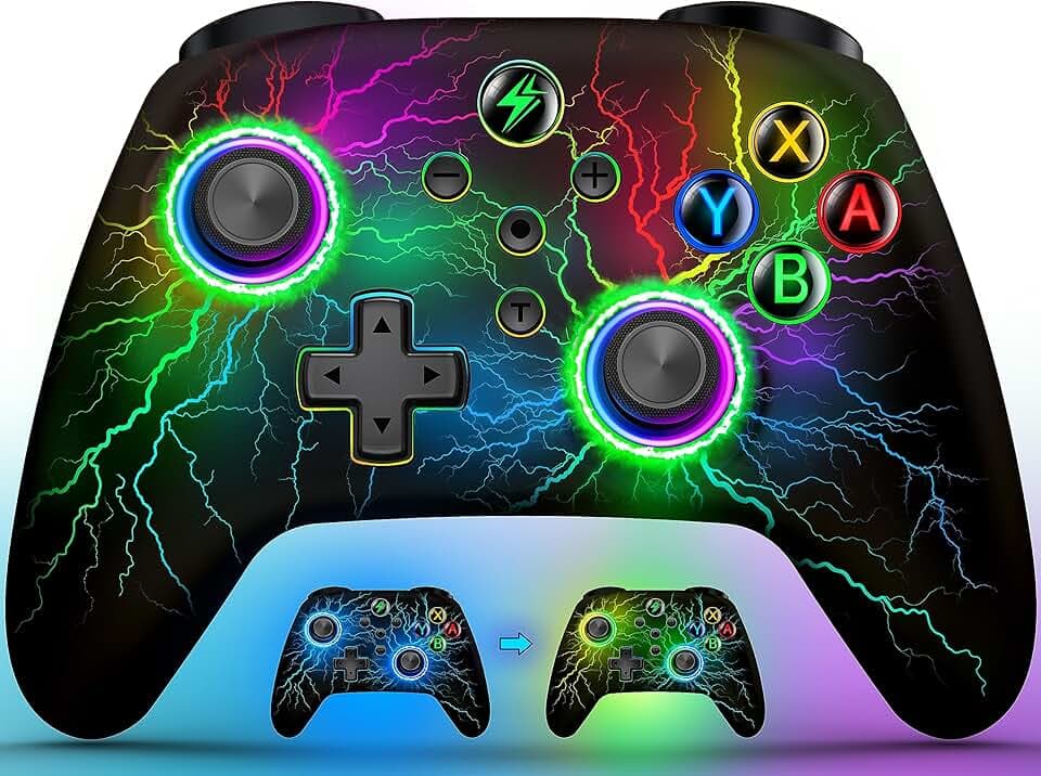 HELLCOOL Manette Switch 2 Pro pour Switch 1/2/Lite/OLED,Android/iOS/PC,1000mAh Manette Switch 2 sans Fil avec 6 Axes/Programmation/Double Vibration/Turbo/Wake Up/Lumière LED Réglable/Capture D'écran