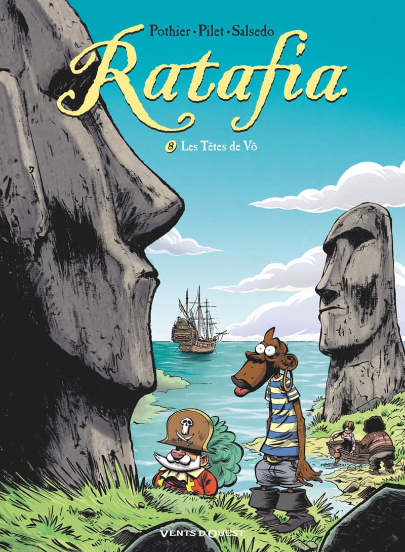 Le vieil homme et l’amerRomuald n’est plus le même depuis que le Capitaine a converti tout l’équipage à son amour des livres. En bon pirate, il ne supporte pas de voir ces piles d’ouvrages poussiéreux remplacer les montagnes d’or des cales de la Kouklamou. On peut même dire qu’il déprime sec ! Heureusement que le testament d’un vieil ami du Capitaine vient bousculer ce calme plat. Un héritage colossal attend ce dernier s’il parvient à remettre la main sur ses anciens camarades de promo : Akable le monomaniaque chasseur de baleines, Porto le globe-trotter à boucle d’oreille, Fernando l’étroit mousquetaire ou encore Isabella Bella la Bomba. Alors qu’une nouvelle aventure se prépare, le passé du capitaine refait surface... et le sourire de Romuald avec.Entre humour absurde, références loufoques et grande aventure, retrouvez le nouveau tome de Ratafia, la série pirate la plus déjantée des mers ! À l’occasion de cette nouveauté, l’ensemble de la série est réédité sous le label Vents d’ouest, chaque album bénéficiant d'un cahier graphique inédit.