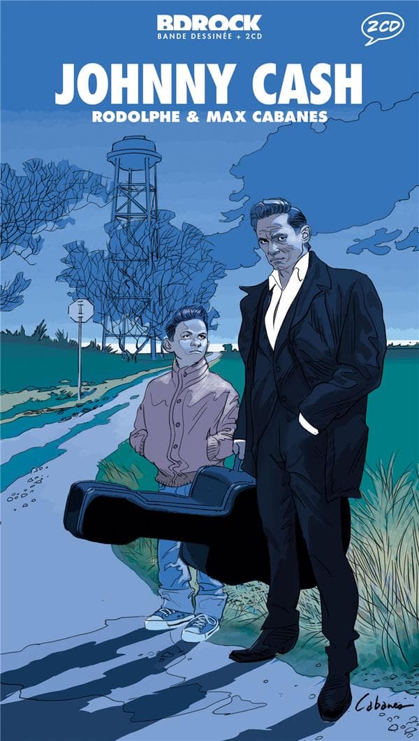 La biographie de Johnny Cash, écrite par Rodolphe, illustrée par Max Cabanes, accompagnée de 2 compact discs. Johnny Cash c'est une voix. Grave, profonde, reconnaissable entre toutes. C'est aussi une gueule, burinée, à l'expression dure, sombre, parfois tragique. C'est encore la silhouette singulière du « Man in Black » tout de noir drapé, du stetson aux bottes. C'est enfin une légende qui s'est tissée autour de lui, qu'il en ait parfois encouragé le développement ou qu'il l'ait combattu... Johnny Cash, une des plus belles légendes du Rock'n'Roll. Johnny Cash was a voice. Serious, deep, and you'd recognize it anywhere. He was also a face: his craggy features carried a hard expression that was dark and sometimes even tragic. Cash was that strange Man in Black silhouette too, and wore the colour from his Stetson to his boots. And he was a legend: the myth weaved itself around Johnny Cash whether the man fought against it or increased its dimension.... Johnny Cash was music history. JOHNNY CASH : CD 1 THE SUN RECORDINGS 1.HEY PORTER 2 :11 2.CRY, CRY, CRY (#14) 2 :24 3.FOLSOM PRISON BLUES (#4) 2 :46 4.I WALK THE LINE (#1) 2 :43 5.GET RHYTHM 2 :13 6.COUNTRY BOY 1 :51 7.SUGARTIME 1 :47 8.YOU WIN AGAIN 2 :15 9.MEAN EYED CAT 2 :27 10.OH LONESOME ME 2 :29 THE FABULOUS JOHNNY CASH 11.Frankie's Man Johnny (# 9) 2 :15 12.One More Ride 1 :59 13.That's Enough 2 :40 14.Don't Take Your Guns To Town (# 1) 3 :00 HYMNS BY JOHNNY CASH 15.It Was Jesus 2 :04 16.He'll Be A Friend 1 :56 SONGS OF OUR SOUL 17.Five Feet High And Rising (#14) 1 :47 18.Hank And Joe And Me 2 :12 19.I Want To Go Home 1 :57 NOW, THERE WAS A SONG 20.Seasons of my Heart (#10) 2 :30 21.I Feel Better All Over 2 :03 22.I Couldn't Keep From Crying 2 :08 23.Transfusion Blues 2 :34 24.Honky Tonk Girl 1 :59 JOHNNY CASH CD 2 RIDE THIS TRAIN 1.Loading Coal 4 :58 THE SOUND OF JOHNNY CASH 2.Lost On the Desert 1 :58 3.Accidentally on Purpose 1 :54 4.In The Jailhouse Now 2 :21 5.In Them Old Cottonfileds Back Home 2 :33 6.Let Me Down Easy 1 :46 7.Sing It Pretty Sue 1 :58 Blood Sweat and Tears 8.The Legend Of John Henry's Hammer 8 :25 9.Tell him I'm Gone 3 :02 10.Another man Done Gone 2 :32 11.Busted (#13) 2 :16 12.Casey Jones 3 :01 13.Chain Gang 2 :39 14.Roughneck 2 :09 RING OF FIRE 15.What do I care (#7) 2 :07 16.Remember The Alamo 2 :48 SINGLES 17.All Over Again (#4) 2 :12 18.Smiling Big McCall (#13) 2 :06 19.Locomotive Man 2 :49 20.Send a Picture Of Mother 2 :51 # : Position dans les charts country