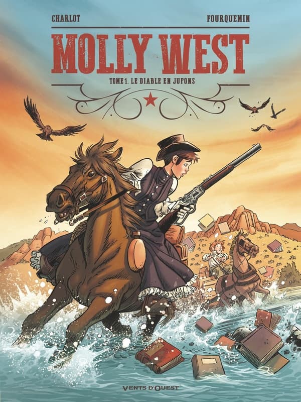 Elle fait trembler le Far West.Dans le sud des États-Unis, à la fin de la guerre de Sécession, l'arrivée d'une femme originaire des États du Nord surprend et dénote. Les manières raffinées et courtoises d'Isabelle Talbot s'accordent parfaitement avec sa mission d'enseignement mais font tache dans l'atmosphère rude et crasse des villages texans. Attention toutefois à celui qui confondrait ces bonnes manières avec de la naïveté ou de la niaiserie... Car derrière l'aura de douceur, Isabelle a enterré les traces d'un passé rempli de souffrance qui s'est mué, au fil du temps, en colère sourde. Malheur à celui qui, se servant de son apparente docilité, lui fera porter le chapeau d'un mauvais coup...À l'image de leur héroïne, Philippe Charlot et Xavier Fourquemin construisent dans Molly West une série western où, derrière le trait léger et la caricature, se dissimule le chaos, la violence et l'injustice. Ensemble, ils créent un récit de genre dans toute son élégance : empruntant aux codes pour les déconstruire et les malmener.