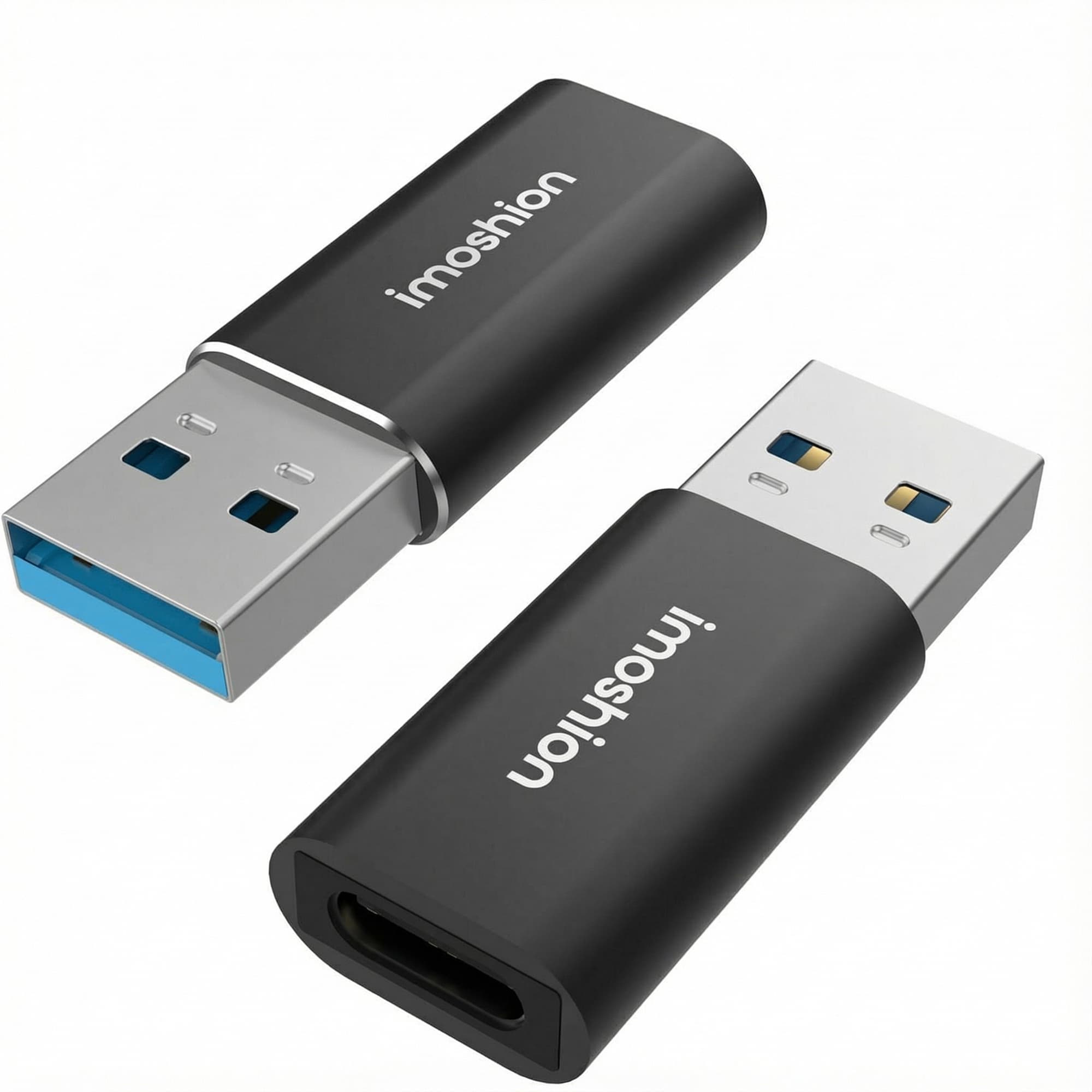 imoshion 2x Adaptateur USB-A 3.1 (mâle) vers USB-C (femelle) - OTG - Noir