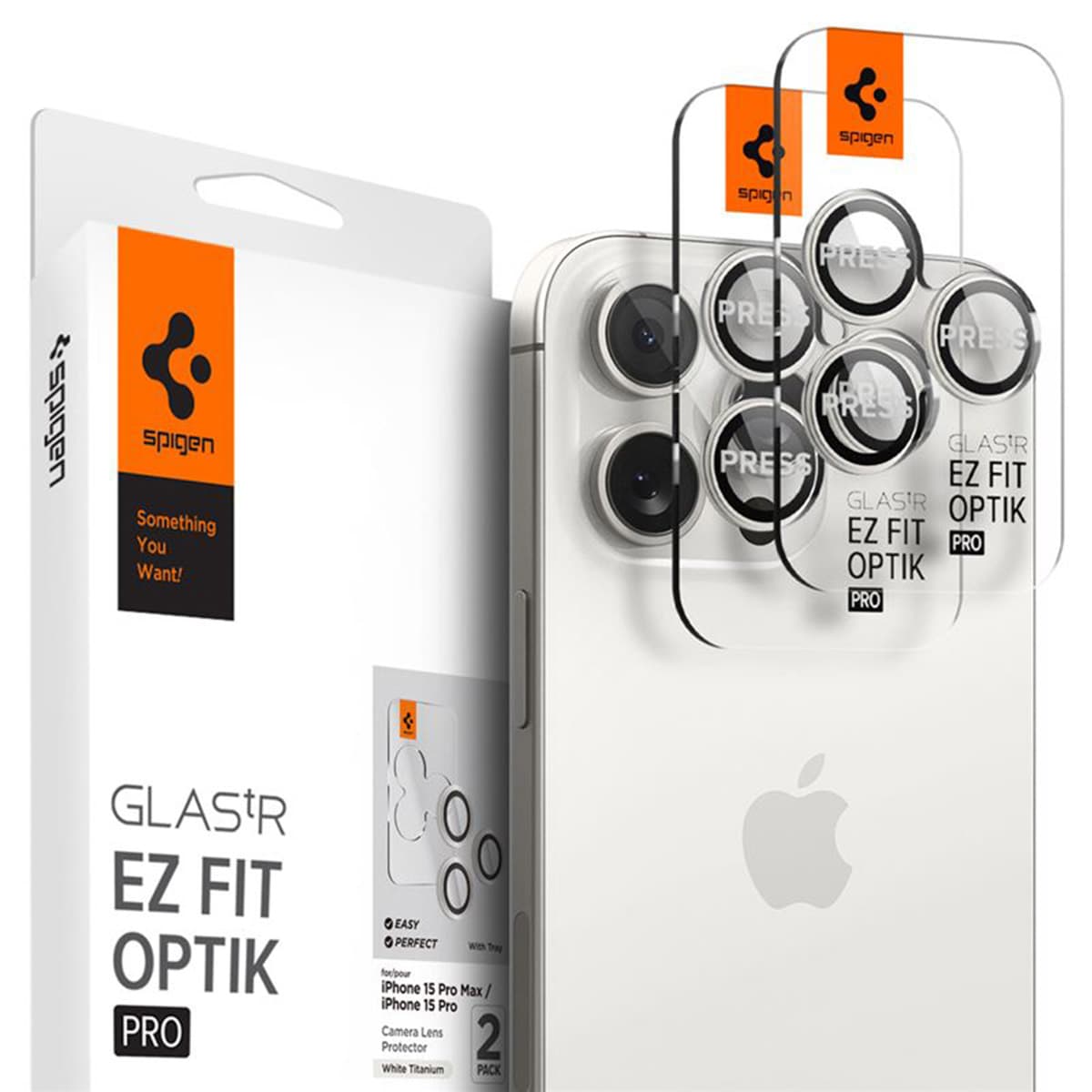 Spigen Optik Pro EZ Fit Lens Protector - Protection d'objectif de caméra (lot de 2) Apple iPhone 17 Pro (Max) / 16 Pro (Max) / 15 Pro (Max) / 14 Pro (Max) - Titanium White