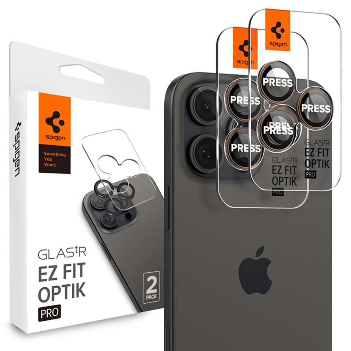 Spigen Optik Pro EZ Fit Lens Protector - Protection d'objectif de caméra (lot de 2) Apple iPhone 17 Pro (Max) / 16 Pro (Max) / 15 Pro (Max) / 14 Pro (Max) - Desert Titanium