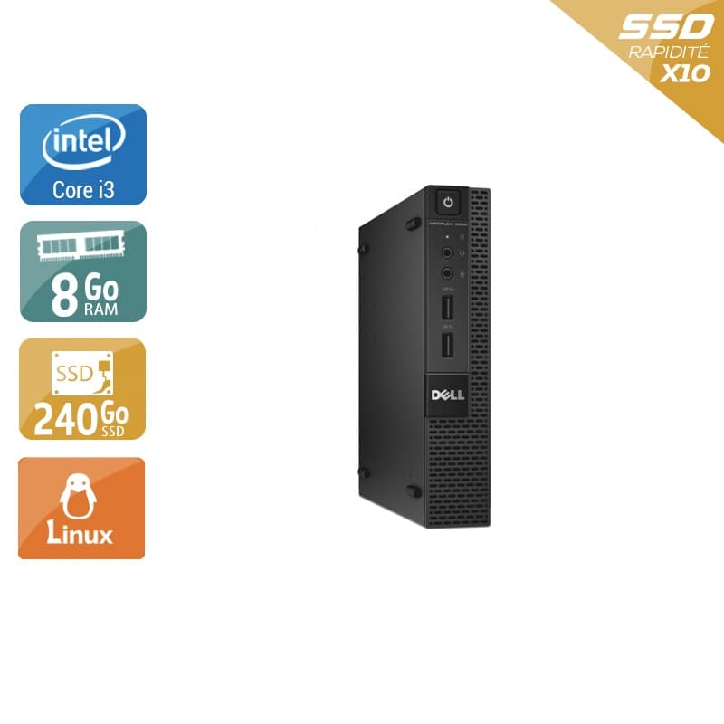 Dell Optiplex 3020M Micro i3 - 8Go RAM 240Go SSD Linux Bon étatOccasion certifiée reconditionnée