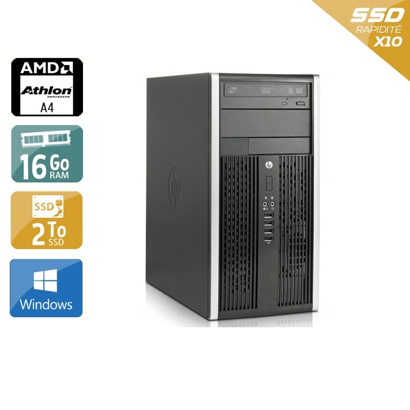 HP Compaq Pro 6305 Tower AMD A4 - 16Go RAM 2To SSD Windows 10 État correctOccasion certifiée reconditionnée