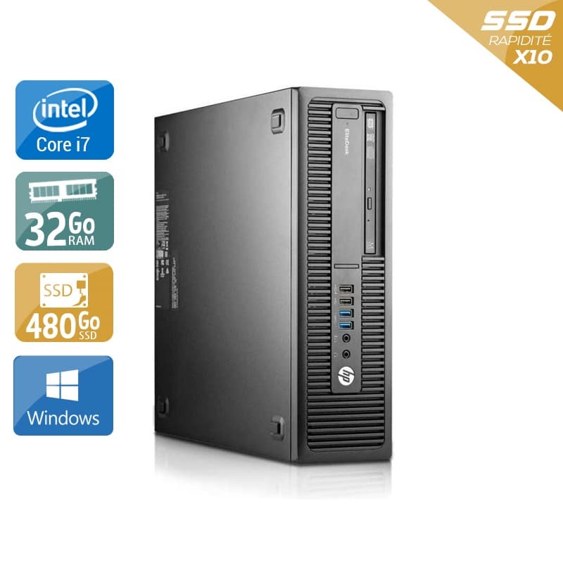 HP EliteDesk 800 G1 SFF i7 - 32Go RAM 480Go SSD Windows 10 État correctOccasion certifiée reconditionnée
