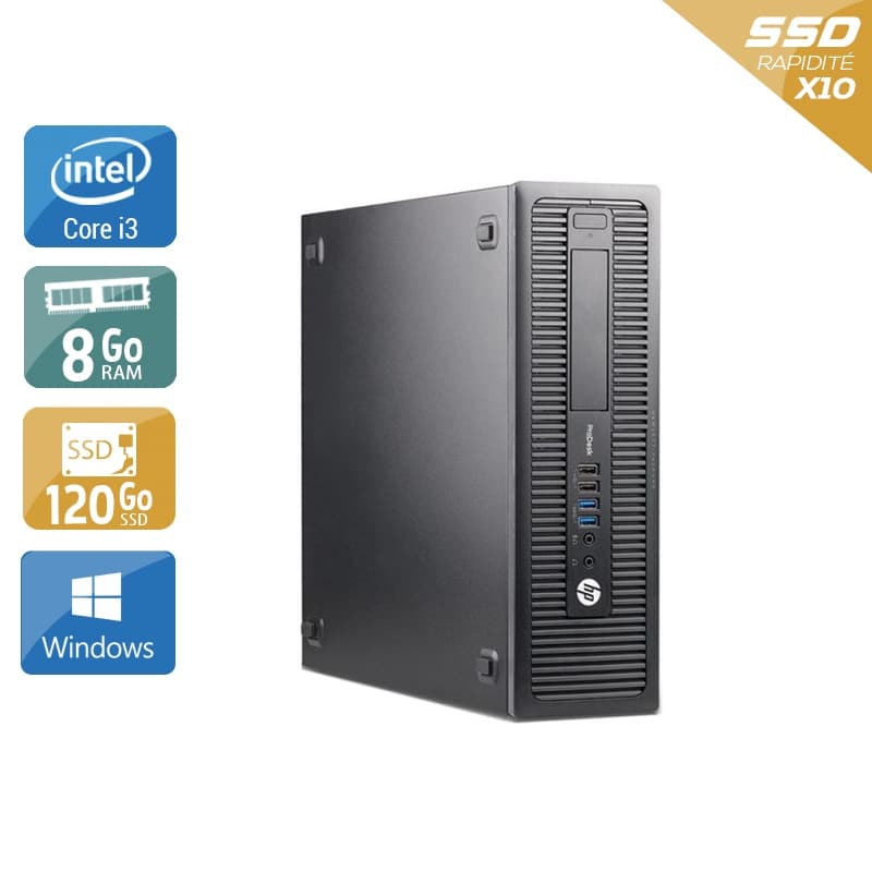 HP ProDesk 600 G1 SFF i3 - 8Go RAM 120Go SSD Windows 10 État correctOccasion certifiée reconditionnée