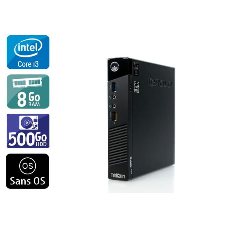 Lenovo ThinkCentre M73 Tiny i3 - 8Go RAM 500Go HDD Sans OS État correctOccasion certifiée reconditionnée