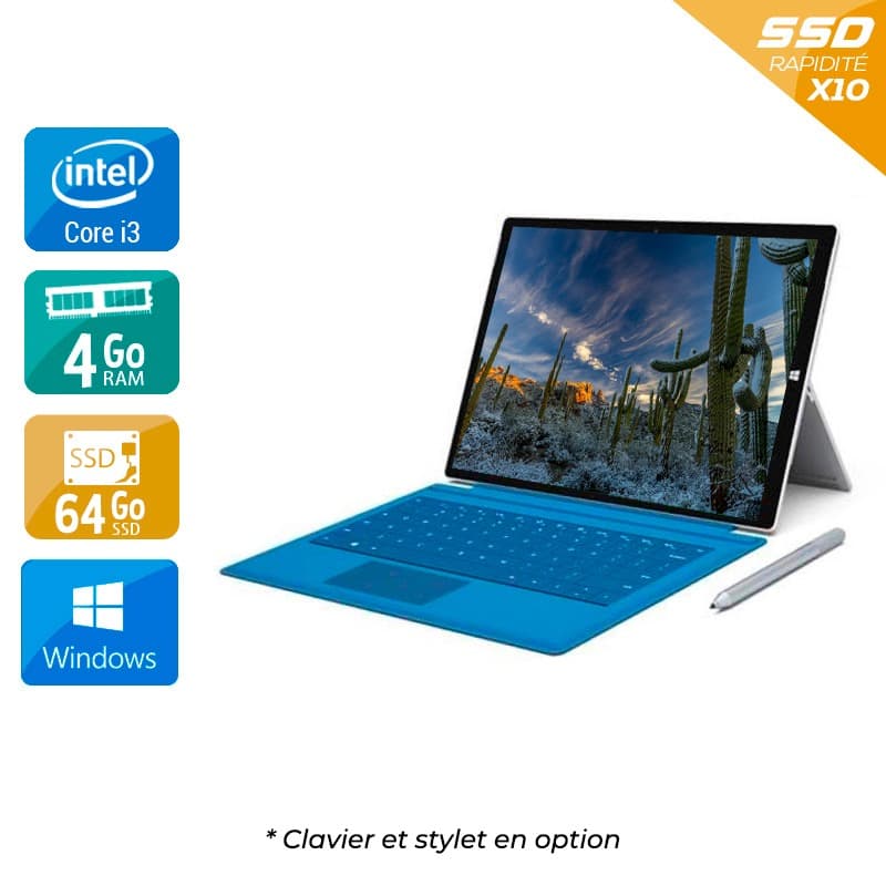 Microsoft Surface Pro 3 12'' i3 4Go RAM 64Go SSD Windows 10 État correctOccasion certifiée reconditionnée
