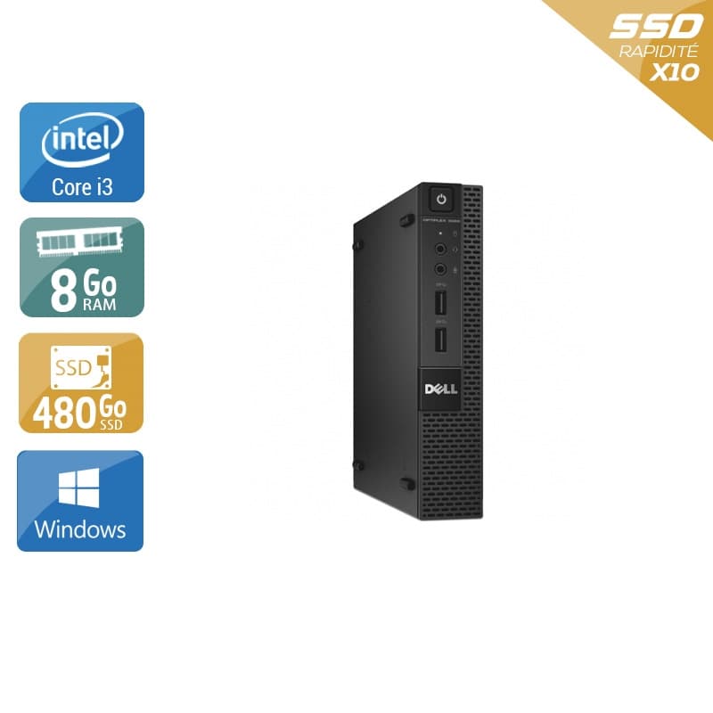 Dell Optiplex 3020M Micro i3 - 8Go RAM 480Go SSD Windows 10 Bon étatOccasion certifiée reconditionnée