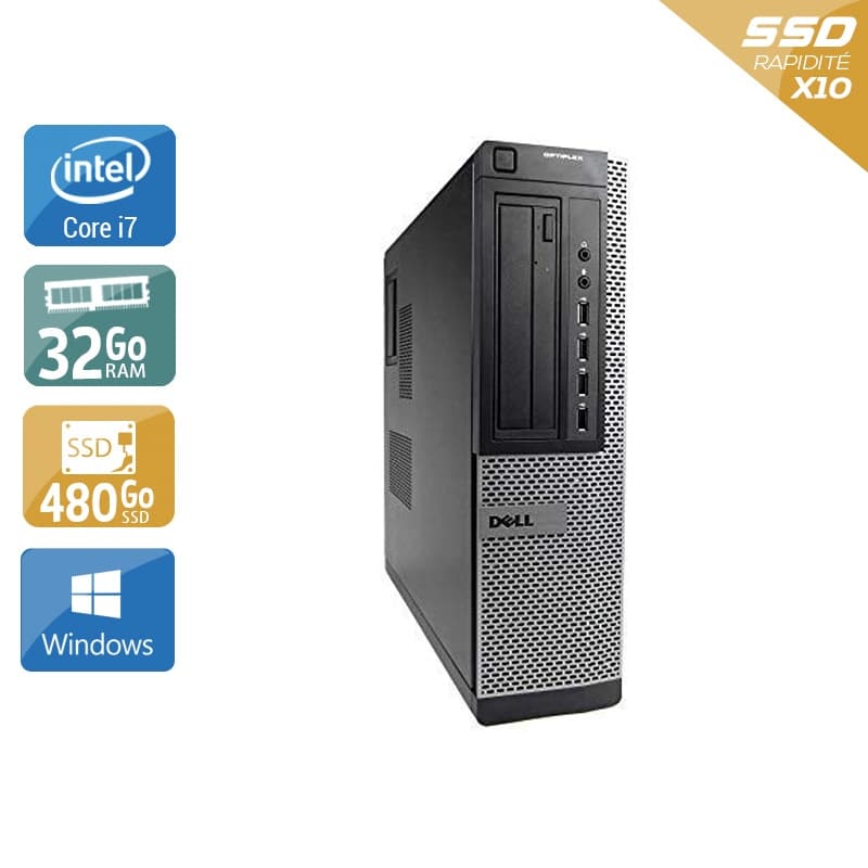 Dell Optiplex 9010 Desktop i7 - 32Go RAM 480Go SSD Windows 10 Bon étatOccasion certifiée reconditionnée