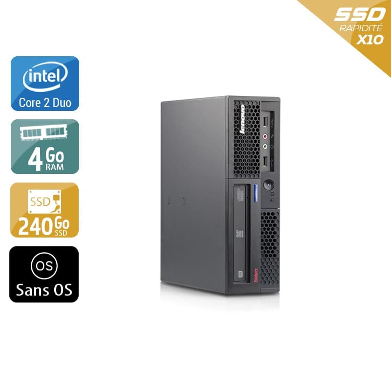 Lenovo ThinkCentre M58 USFF Core 2 Duo - 4Go RAM 240Go SSD Sans OS État correctOccasion certifiée reconditionnée
