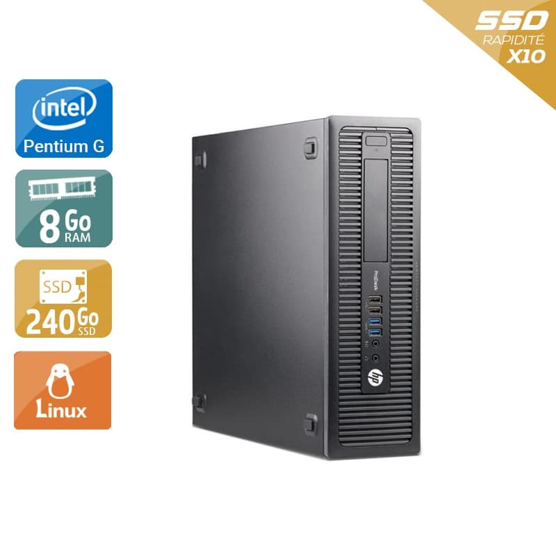 HP ProDesk 600 G1 SFF Pentium G Dual Core - 8Go RAM 240Go SSD Linux Très bon étatOccasion certifiée reconditionnée