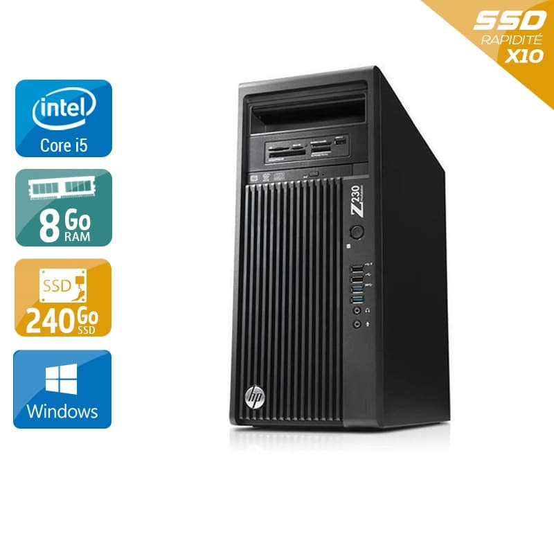HP Workstation Z230 Tower i5 - 8Go RAM 240Go SSD Windows 10 État correctOccasion certifiée reconditionnée