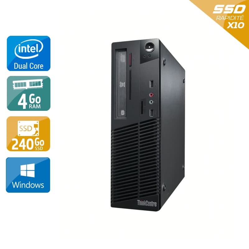 Lenovo ThinkCentre M70E SFF Dual Core - 4Go RAM 240Go SSD Windows 10 État correctOccasion certifiée reconditionnée