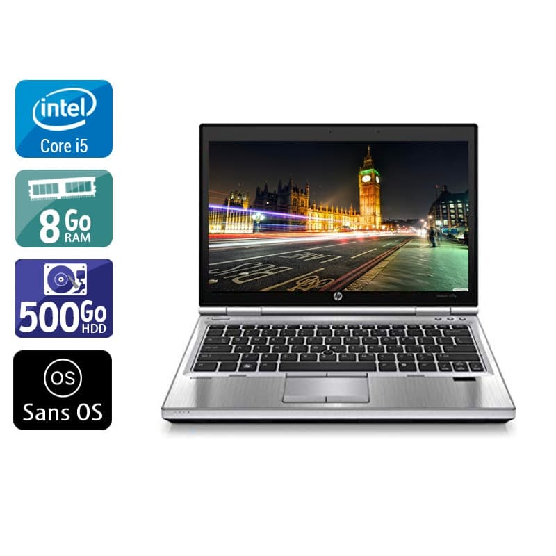 HP EliteBook 2570p 12,5'' i5 - 8Go RAM 500Go HDD Sans OS Bon étatOccasion certifiée reconditionnée