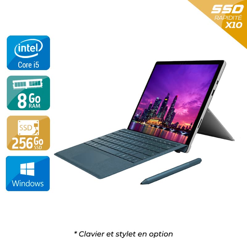 Microsoft Surface Pro 5 12,3'' (modèle 1796 _ 2017) i5 Gen 7 8Go RAM 256Go SSD Windows 10 État correctOccasion certifiée reconditionnée