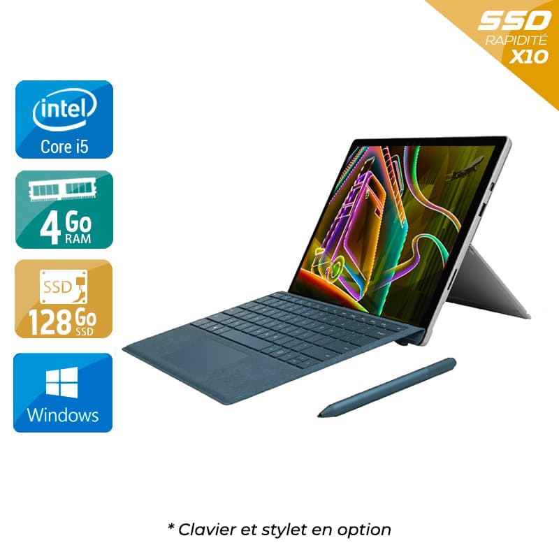 Microsoft Surface Pro 5 12,3'' (modèle 1796 _ 2017) i5 Gen 7 4Go RAM 128Go SSD Windows 10 État correctOccasion certifiée reconditionnée