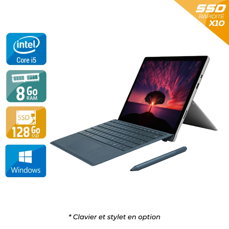 Microsoft Surface Pro 5 12,3'' (modèle 1796 _ 2017) i5 Gen 7 8Go RAM 128Go SSD Windows 10 État correctOccasion certifiée reconditionnée