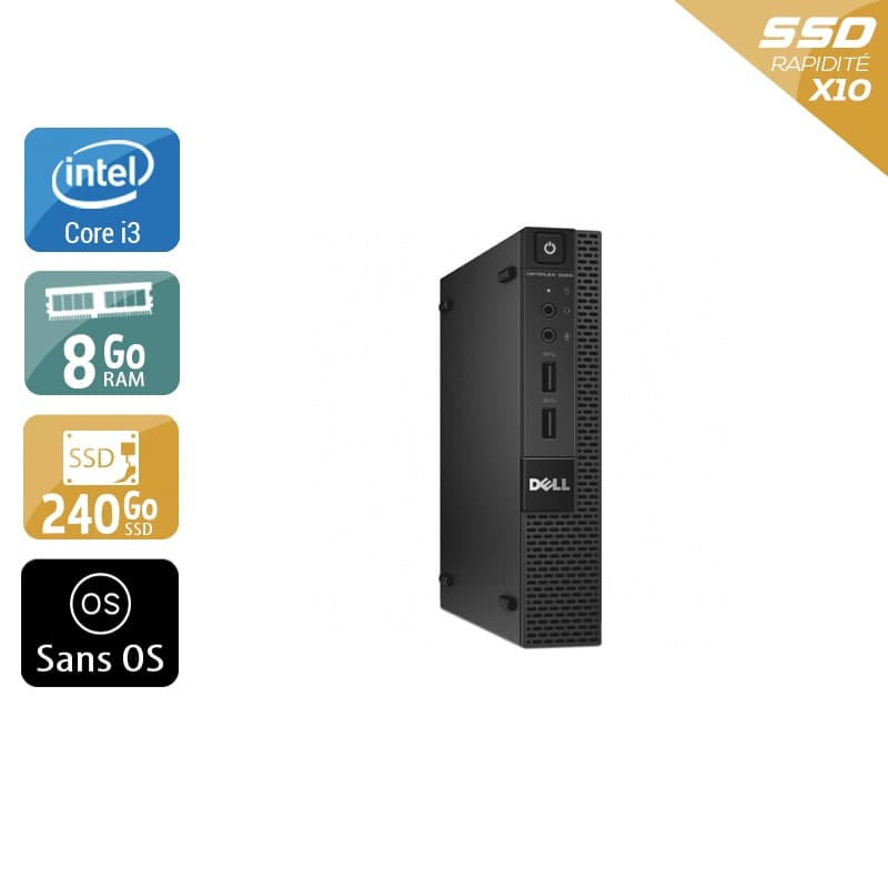 Dell Optiplex 3020M Micro i3 - 8Go RAM 240Go SSD Sans OS Bon étatOccasion certifiée reconditionnée