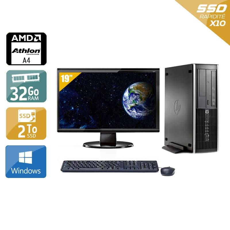 HP Compaq Pro 6305 SFF AMD A4 + Écran - 19'' 32Go RAM 2To SSD Windows 10 Bon étatOccasion certifiée reconditionnée