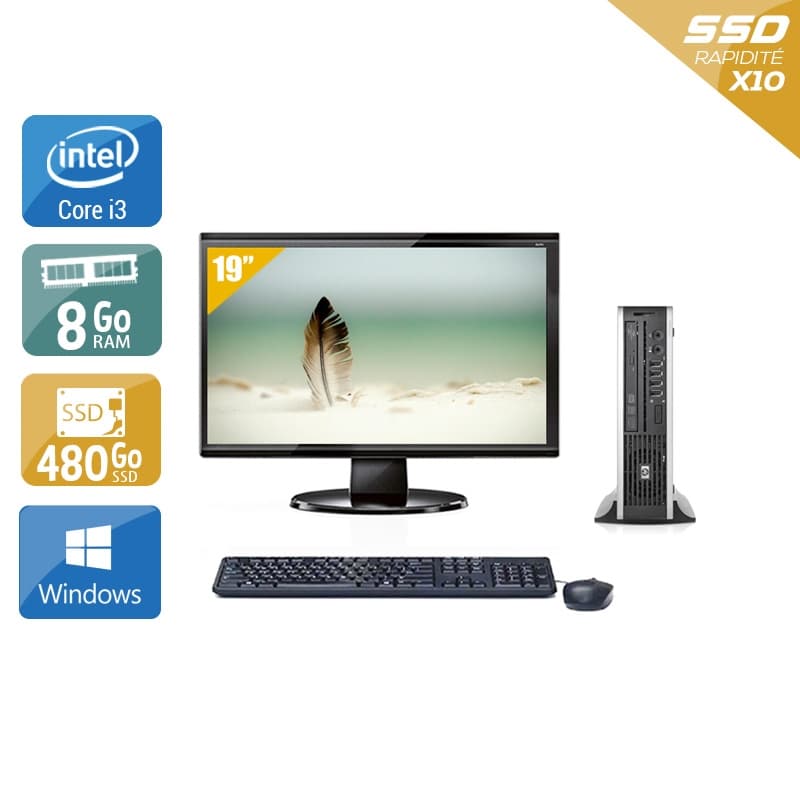 HP Compaq Elite 8200 USDT i3 + Écran - 19'' 8Go RAM 480Go SSD Windows 10 Bon étatOccasion certifiée reconditionnée