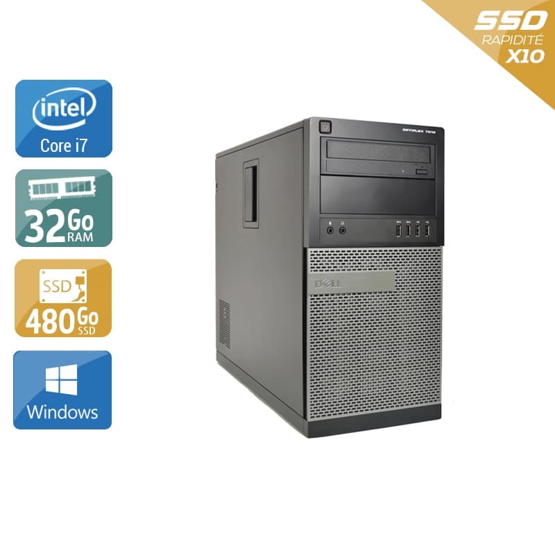 Dell Optiplex 9020 Tower i7 - 32Go RAM 480Go SSD Windows 10 Très bon étatOccasion certifiée reconditionnée