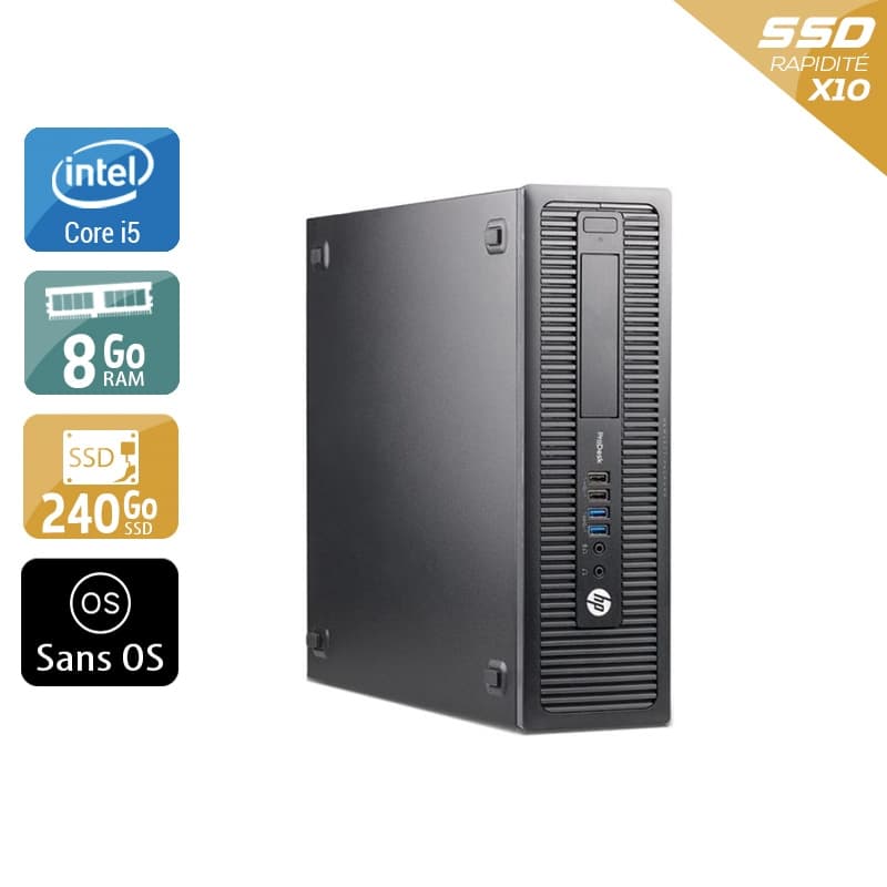 HP ProDesk 600 G1 SFF i5 - 8Go RAM 240Go SSD Sans OS État correctOccasion certifiée reconditionnée