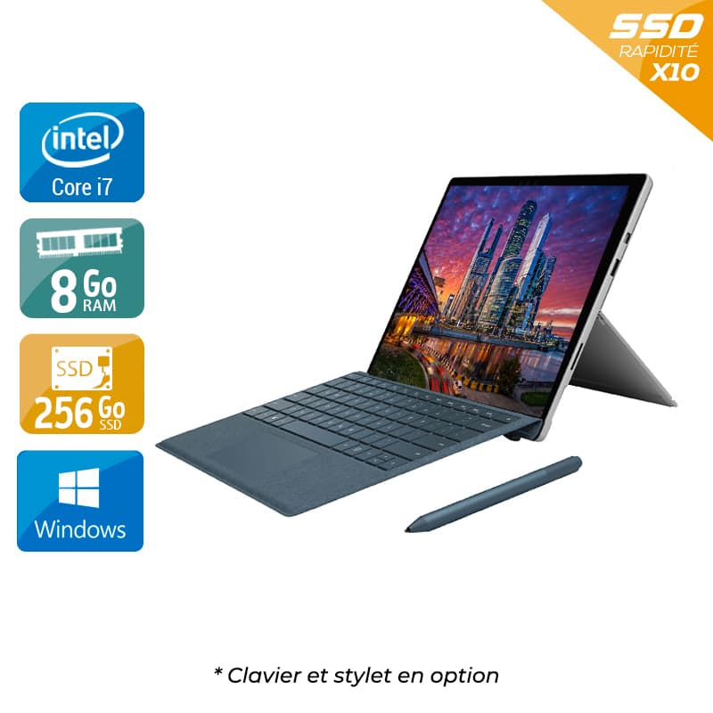 Microsoft Surface Pro 5 12,3'' (modèle 1796 _ 2017) i7 Gen 7 8Go RAM 256Go SSD Windows 10 État correctOccasion certifiée reconditionnée