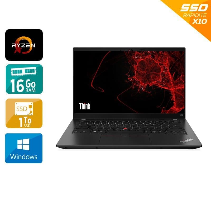 Lenovo ThinkPad L14 GEN 1 14'' Ryzen 3 Pro - 16Go RAM 1To SSD Windows 11 État correctOccasion certifiée reconditionnée