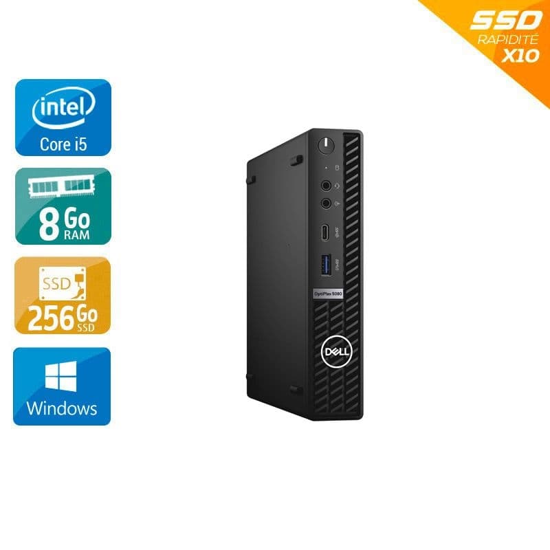 Dell Optiplex 5080 Micro i5 Gen 10 - 16Go RAM 256Go SSD Windows 11 - Etat du Produit : Bon état Bon étatOccasion certifiée reconditionnée