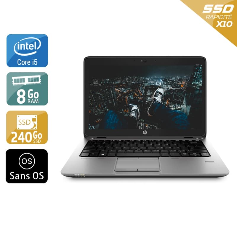 HP EliteBook 820 G1 12,5'' i5 - 8Go RAM 240Go SSD Sans OS Bon étatOccasion certifiée reconditionnée