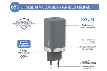 Chargeur Secteur GAN 1 Port C 65W Gris