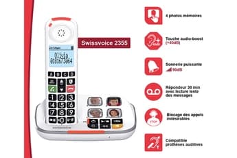 Xtra 2355 pour Sénior avec répondeur, grand écran rétro éclairé, grosses touches et des fonctions de confort renforcées.