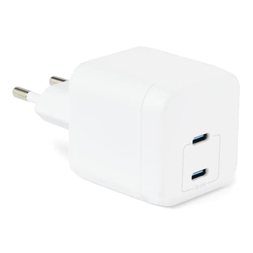 Amazon Basics Chargeur Mural USB C Nano GaN à Chargement Rapide, 35W, 2 Ports Pour Tablettes et Téléphones, Blanc
