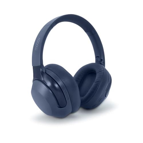 mooov 618322 Casque Bluetooth sans Fil ANC à réduction de Bruit Active Plaible - Micro intégré pour Appel - Rechargeable avec 30H d'Autonimie - Effet Audio Spatial et Réglages sur Casque - Bleu