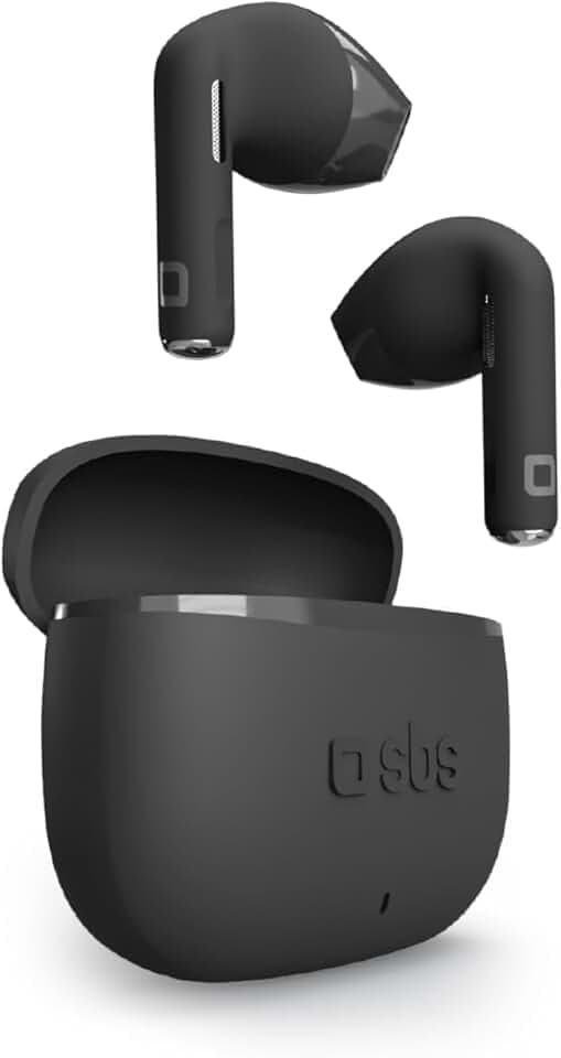 SBS Go Pods TWS - Écouteurs Semi in-Ear True Wireless Stereo, Boîtier de Recharge, Microphone Intégré, Commandes Tactiles, pour Smartphone, Tablette, Ordinateur Portable, 12h de Lecture, Noir