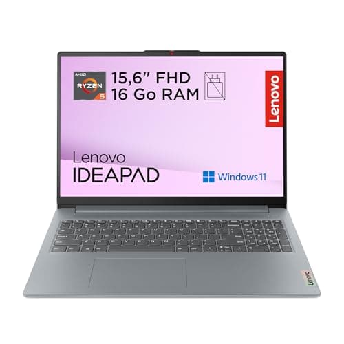 Lenovo IdeaPad Slim 3 15AMN8 - Ordinateur Portable 15.6'' FHD (AMD Ryzen 5 40, RAM 16Go, SSD 512Go, AMD Radeon 610M Graphics, Windows 11 Home) Clavier AZERTY Français Non rétroéclairé - Gris