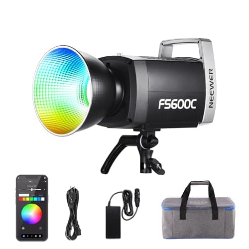NEEWER Pro 600W RGB LED Vidéo Light APP/2.4G/DMX Control, 2500-7500K 52500lx/1m COB Éclairage Continu, CRI95+/TLCI97+ Projecteur avec Sac pour Studio Photographie Enregistrement Streaming, FS600C