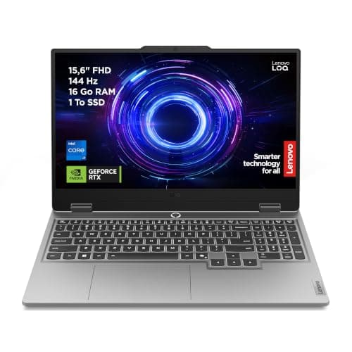 Lenovo LOQ 15IRX10 - Ordinateur Portable Gaming 15.6'' FHD (Intel Core i7-13650HX, RAM 16Go, SSD 1To, NVIDIA RTX 5060 8GB) Clavier rétroéclairé AZERTY Français - Gris Lunaire