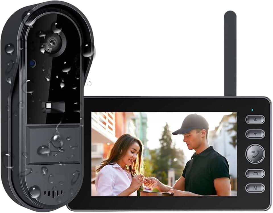 TKMARS Sonnette sans Fil avec Caméra Extérieur Étanche et Écran 4,3'' IPS - Visiophone 1080P Grand Angle 170°, Audio Bidirectionnel, Vision Nocturne - Kit Portier Vidéo sans WiFi, Prêt à l'emploi