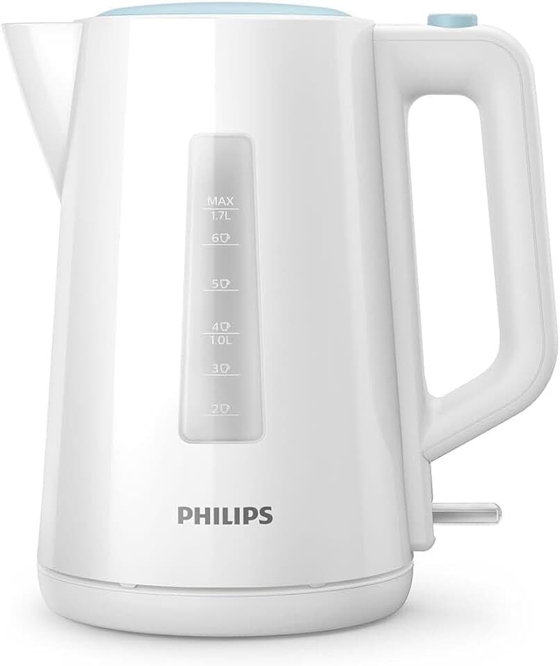 Philips Série 3000 Bouilloire Électrique - 1,7 L, Ébullition Rapide, Couvercle à Ressort, Voyant Lumineux, Base 360°, Filtre Anti-Calcaire (HD9318/00)