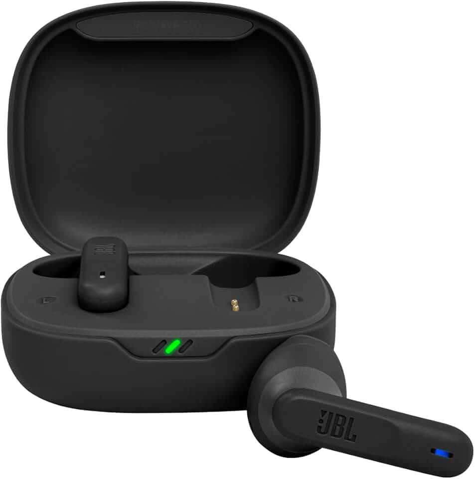 JBL Wave 300 TWS True-Wireless Ecouteurs Bluetooth – Ecouteurs sans fil avec microphone intégré – Jusqu'à 26 heures de musique – Etui de chargement inclus – Noir