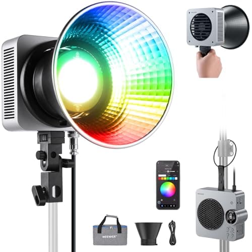 NEEWER HS200C Lampe Vidéo LED RGB Portable, Contrôle APP/2.4G/Panneau/DMX, 280W, Lumiere Photo 150000lumens, 2500-7500K, CRI95+ COB, Éclairage Continu Studio, Projecteur Bowens pour Enregistrement