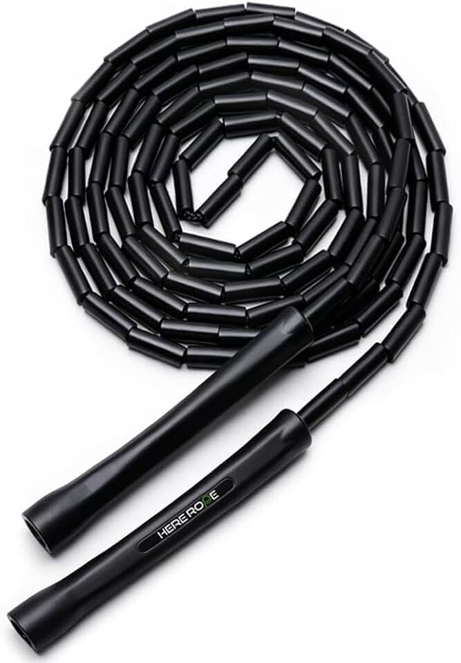 HEREROPE Corde à sauter réglable de 3,1 m - Poignées incassables, perles résistantes aux éclats, sans enchevêtrement, idéale pour le rythme, le contrôle, le cardio et le fitness