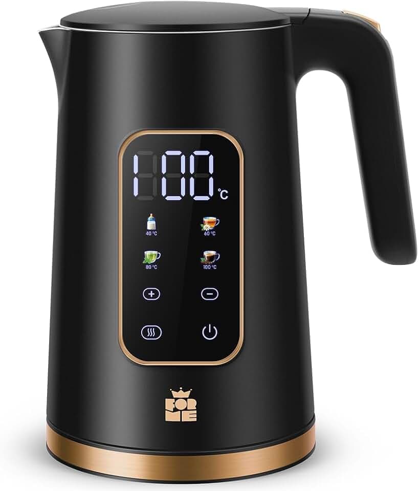 ForMe Bouilloire Electrique Inox 1,7L Contrôle de Température Réglable 40-100°C I LED Affichage de la Température I Fonction de Maintien au Chaud I Protection Anti-ébullition I Théière Sans BPA